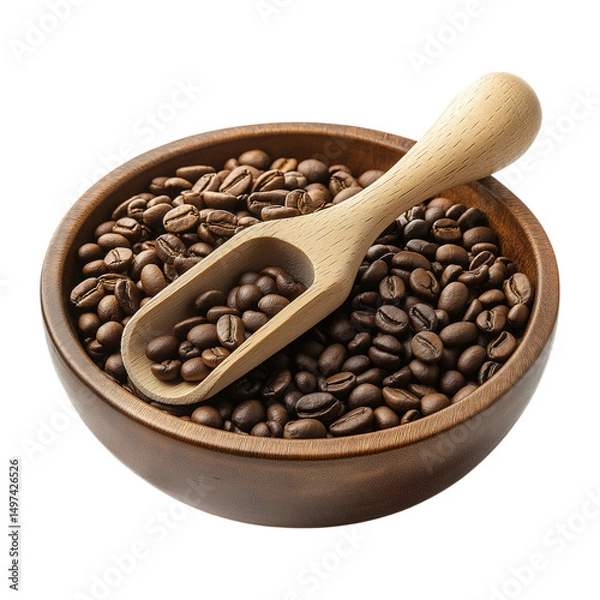 Obraz Coffee Beans in Bowl Isolated for Cafe Branding