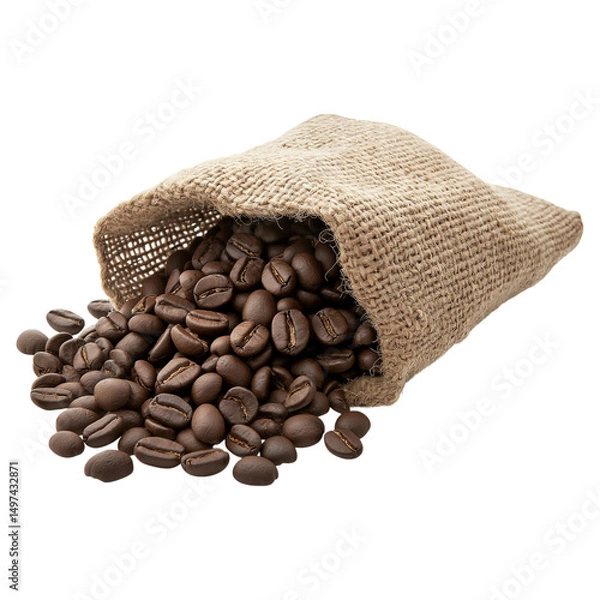 Obraz Sack of Roasted Coffee Beans Isolated for High-End Coffee Brand Visuals.