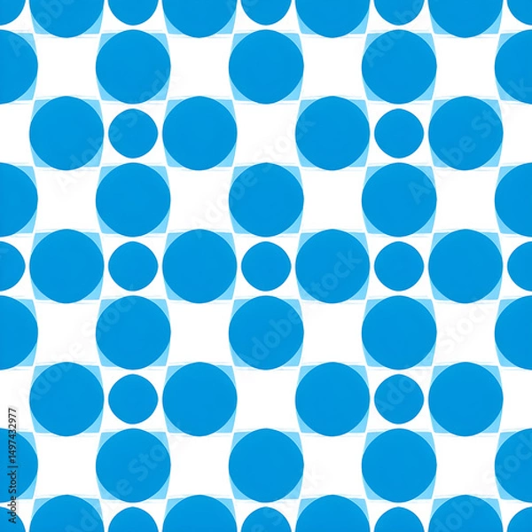 Fototapeta Seamless Blue Polka Dot Geometric Pattern on White Background

