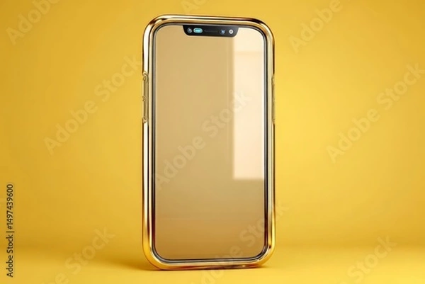 Fototapeta Modern smartphone showcasing a sleek design and vibrant yellow background creating an appealing contrast