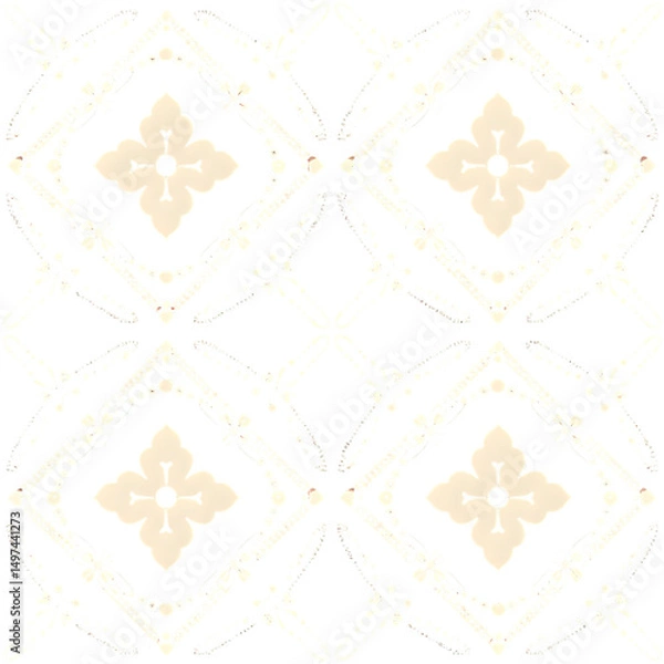 Fototapeta Elegant Beige Ornamental Seamless Pattern – Subtle Vintage Tile Design on White Background

