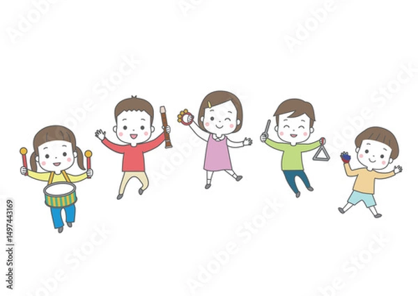 Obraz 笑顔で楽しそうに楽器を演奏している子供たち