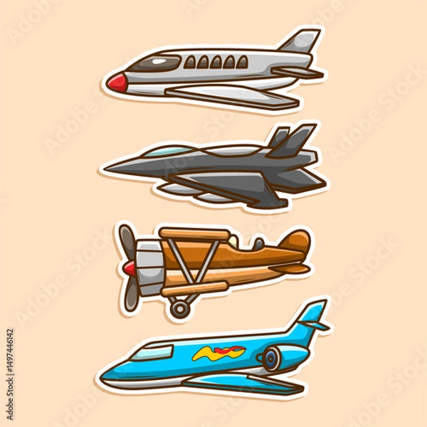 Obraz airplane collection set models. cute cartoon illustration art