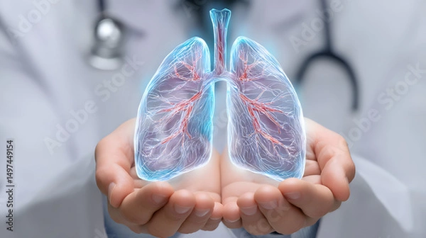Fototapeta Doctor holding a highly detailed, hyper-realistic 3D model of a human heart, representing medical innovation, healthcare education, and advanced anatomical visualization.
