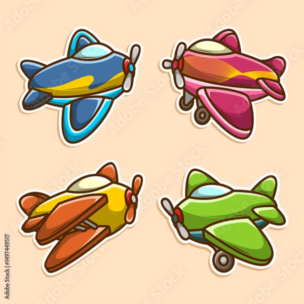 Obraz Set of cute plane sticker hand draw style