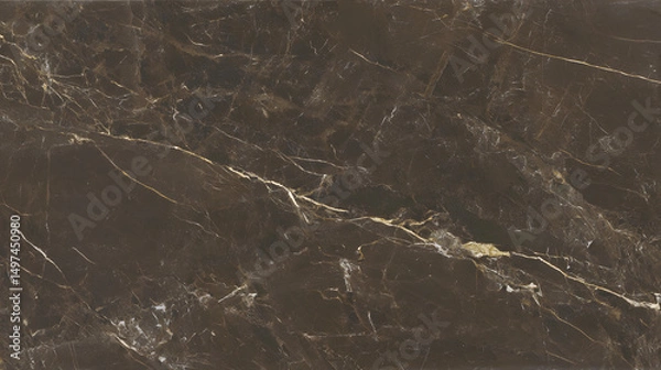Fototapeta Close-up texture of dark brown marble with elegant gold veining, showcasing a luxurious and natural stone surface ideal for architecture, design, and interior materials.
