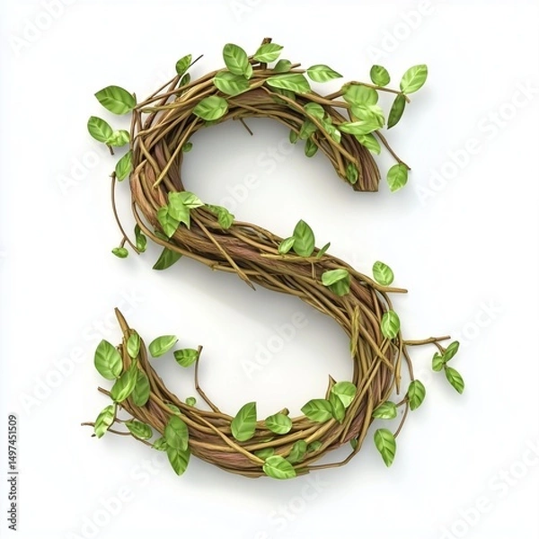 Fototapeta Font S shaped from tree branches for decoration letter, isolated white