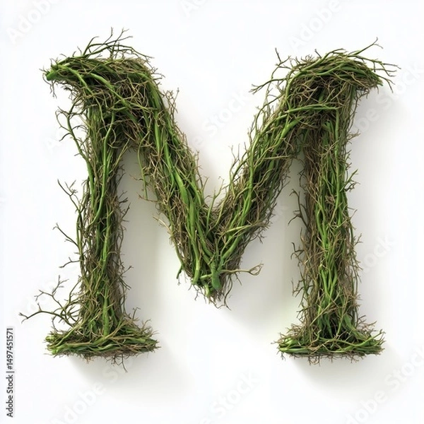 Fototapeta Letter M made from tree branches alphabet nature character, isolated white