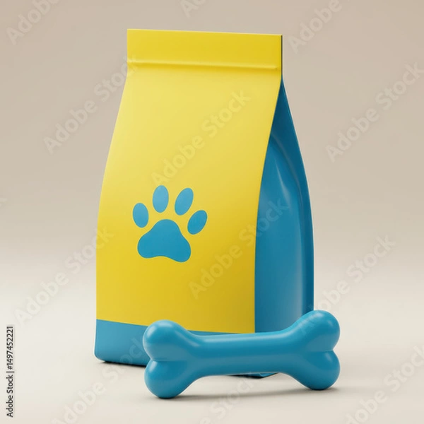 Obraz Dog food bag and bone isolated on white background