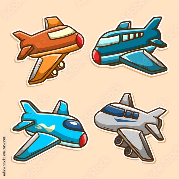 Fototapeta Cute plane sticker collection set