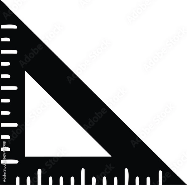 Fototapeta Black right triangle ruler shows precise measurement marks against the white background