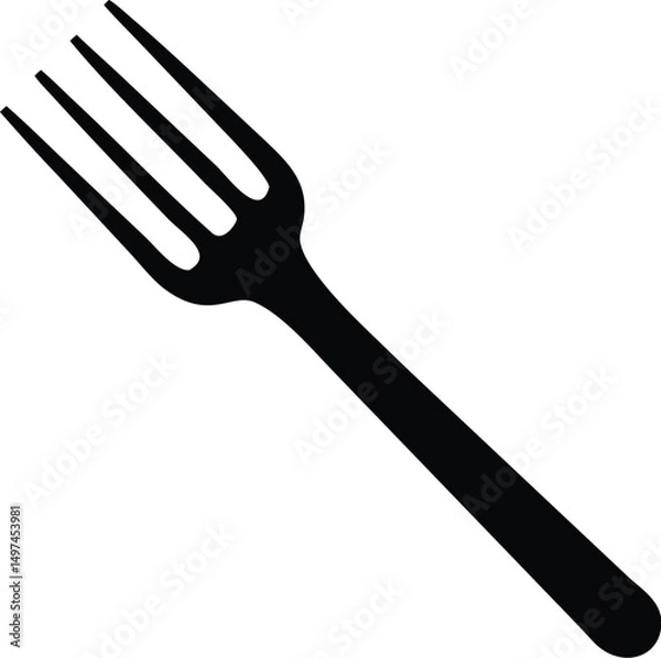 Fototapeta Simple black fork angled against white showcases minimalist utensil style and form