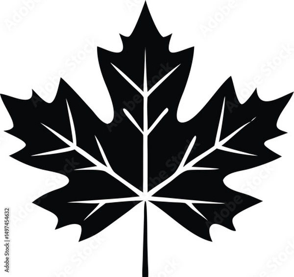 Fototapeta Simple black maple leaf symbol shows foliage and nature on transparent background