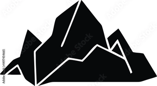 Fototapeta Striking black mountain range silhouette depicts high peak and jagged lines with transparent background