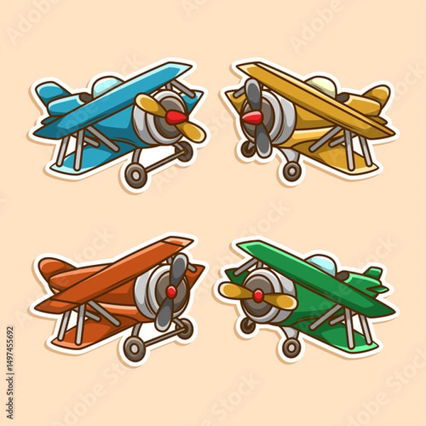 Obraz Plane sticker automobile collection set. cartoon hand draw style