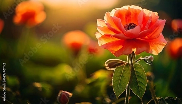 Obraz 夕日と赤い花／Structure Reference Image