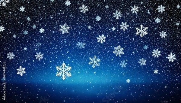 Obraz Beautiful winter background image with snowflakes falling on a dark blue night sky. Perfect for Christmas or winter themes.