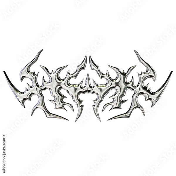 Obraz Tribal chrome shape 3D render on transparent background
