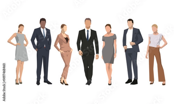 Fototapeta Group of business people, set of isolated vector iilustrations, diverse men and women, flat design