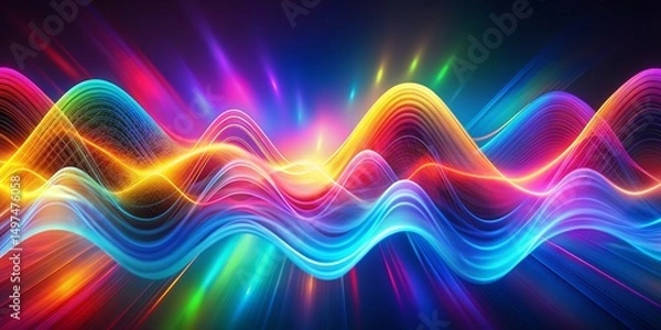 Obraz Abstract Digital Waveforms, vibrant, luminous, neon, glowing, digital art , abstract