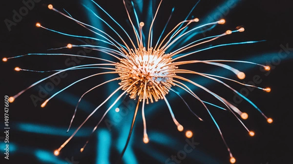 Fototapeta Microscopic Abstract Art Glowing Orb with Radiating Filaments