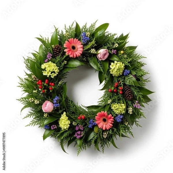Fototapeta christmas wreath on white background