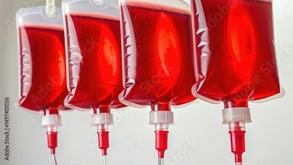 Fototapeta Medical Blood Bags in a Hospital Setting for Donation and Transfusion Use