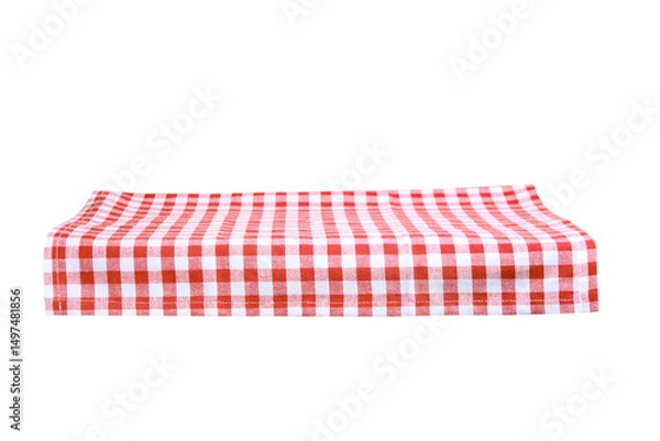 Obraz Kitchen unfolded red checkered tablecloth isolated on white background