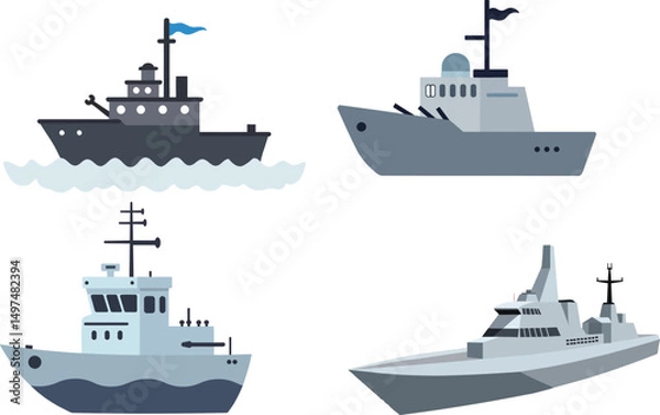 Fototapeta Naval Ship and Boat Vector Collection