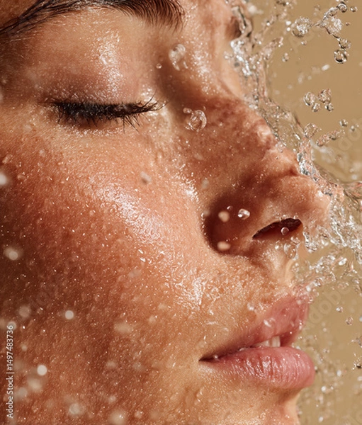 Obraz Portrait of a young beautiful woman with water splashes	
