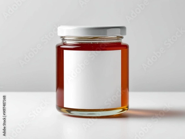 Obraz Blank label honey jar mockup on white background.