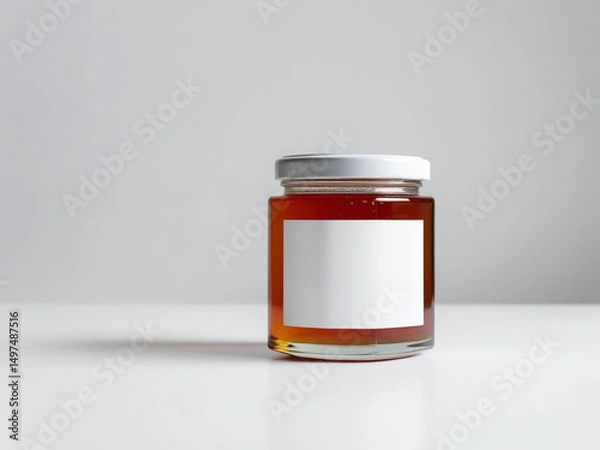 Obraz Blank label honey jar mockup on white background.