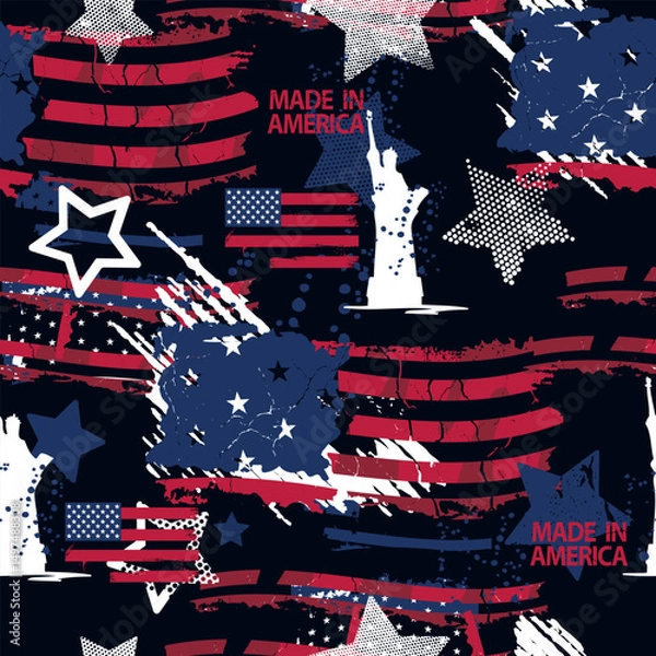 Fototapeta Hand drawn seamless american pattern  with lips for sport textile, clothes, wrapping paper. Independence repeated Background
