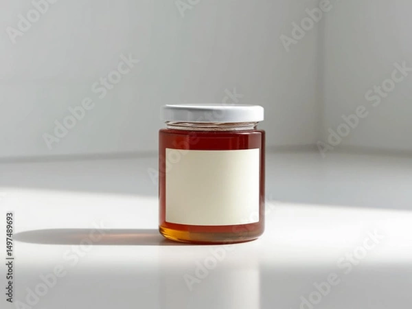 Obraz Blank label honey jar mockup on white background.