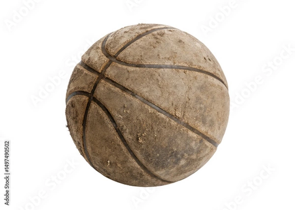 Fototapeta Old worn basketball ball with dirt isolated on a transparent background png sport concept