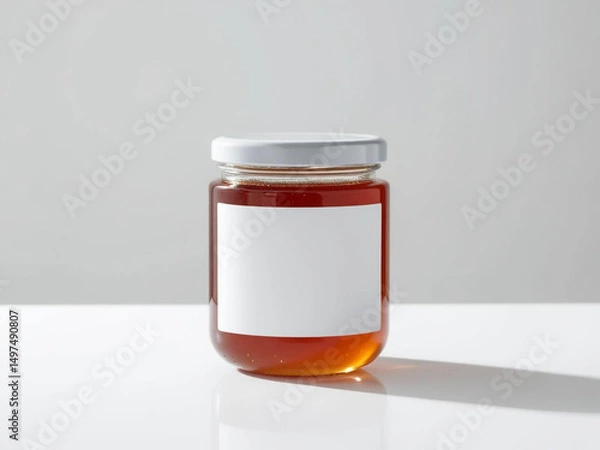 Obraz Blank label honey jar mockup on white background.