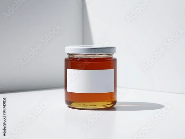 Obraz Blank label honey jar mockup on white background.