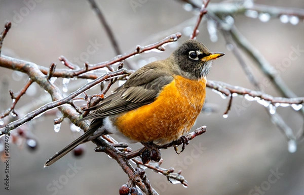 Obraz Ice robin on branch
