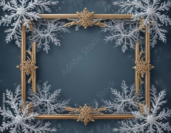 Fototapeta Intricate snowflake border frames winter scene card template, download, christmas design