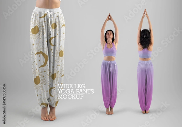 Obraz Mockup of Wide Leg Pants and Yoga Top. Front and Back