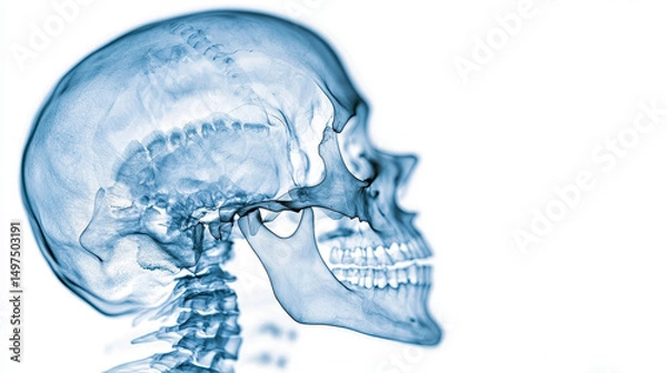 Fototapeta X ray image of human skull showing detailed structure and anatomy, highlighting intricate features of head and neck