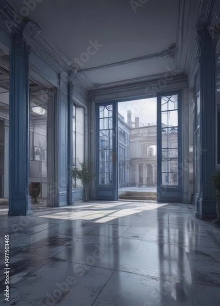 Fototapeta Crisp blueprint overlay on a photo, architectural feel,  photo effect,  draft