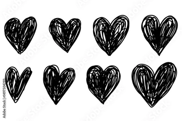 Obraz Scrawl Scribble Doodle Heart. Sketch marker heart. Doodle hand drawn hearts. Valentine's Day set. Line art Scribble vector illustration isolated on white background. 
