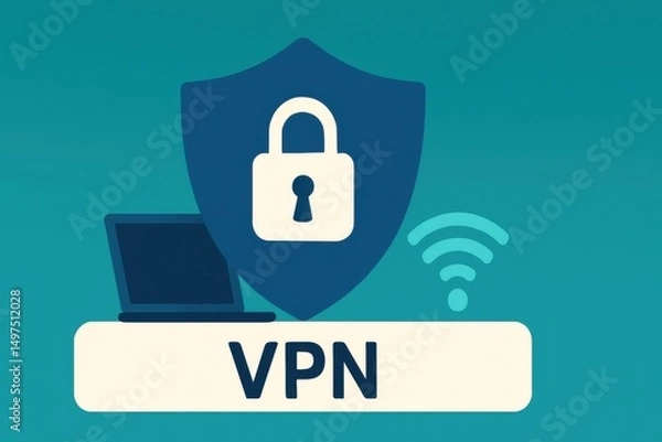 Obraz Vpn protecting laptop and wireless network with shield and padlock