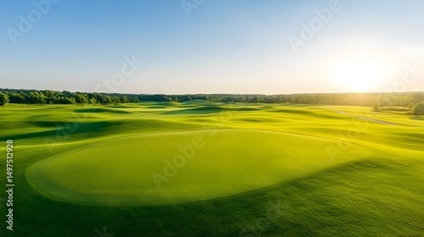 Obraz Lush green golf course under a bright blue sky