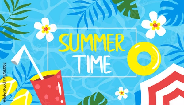 Fototapeta Summer colourful banner in vector, flat style.