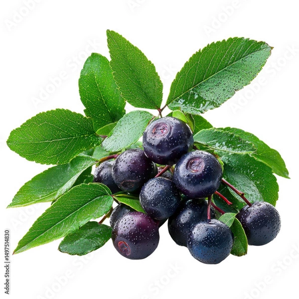 Fototapeta Fresh and Juicy Blueberries with Green Leaves, Healthy Fruit for Smoothies, Desserts, or Snacking, Vibrant Colors and Natural Background Transparent background, PNG