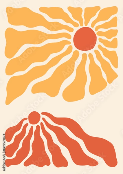 Obraz Flower framed art print hand drawn leaves shapes matisse style, naive art, contemporary background. Chamomile, sun flowers vector illustration
