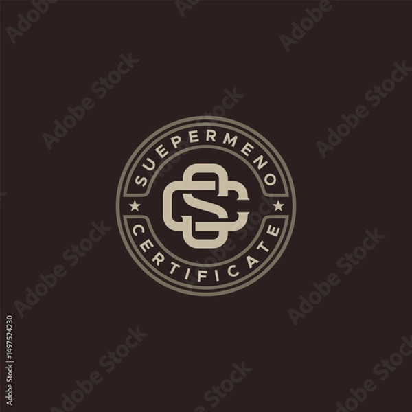 Fototapeta Initials Monogram Letter SC CS Vintage Retro Stamp Label logo design