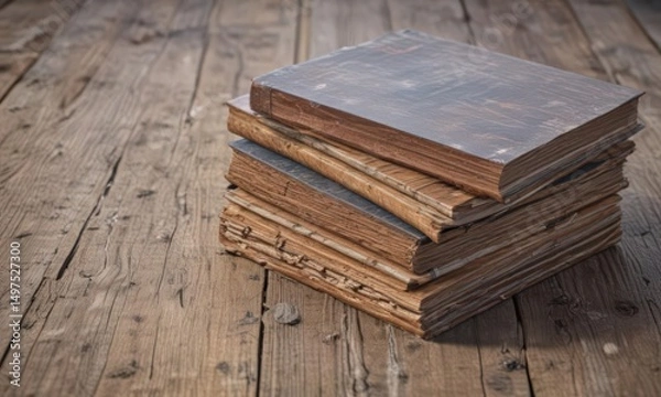Fototapeta Close-up of three sized book cover mockups on weathered wood,  different,  texture